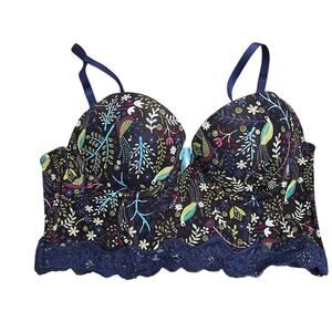 Adore me size 32A blue forest print push up Balconette longline underwire bra